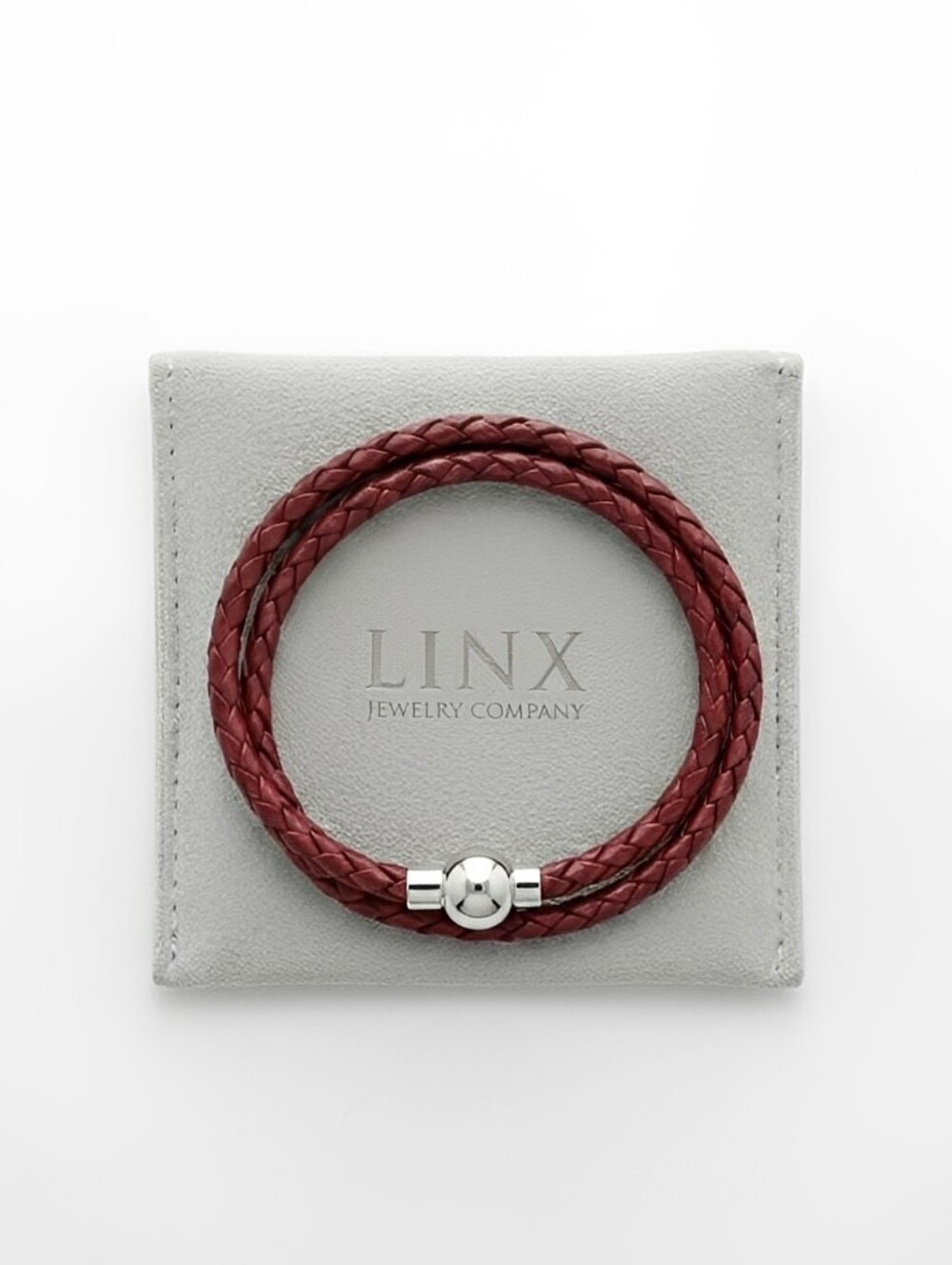 Linx Double Burgundy Leather Braided Cord Bracelet with Magnetic Clasp
